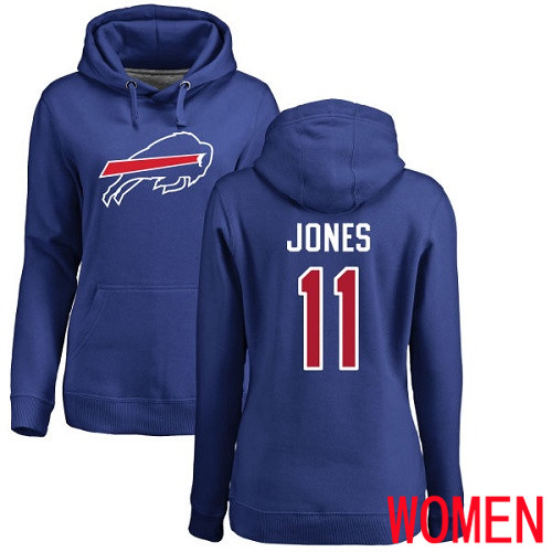 NFL Women Buffalo Bills #11 Zay Jones Royal Blue Name and Number Logo Pullover Hoodie Sweatshirt->nfl t-shirts->Sports Accessory